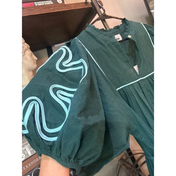 Anthropologie Omika Wren Belted Embroidered Midi Dress Green Dragonfly Womens Si - Picture 3 of 6